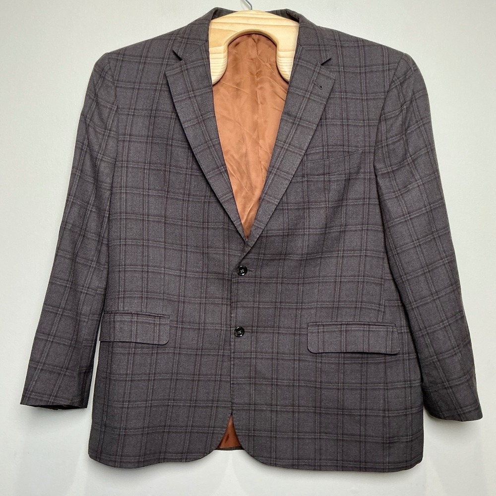 Jos. A. Bank Joseph Signature Wool Sport Coat Mens 48R Brown Windowpane Blazer